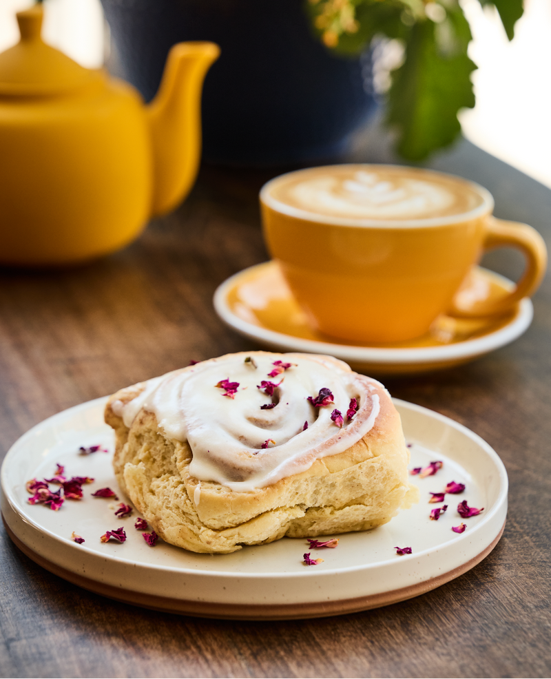 Latte + Cinnamon Roll